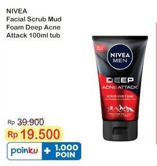 Promo Harga Nivea Men Deep Mud Facial Foam Scrub Acne Attack 100 ml - Indomaret