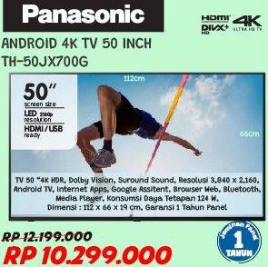 Promo Harga PANASONIC TH-50JX700G 50 inch, LED, 4K HDR Android TV  - Courts