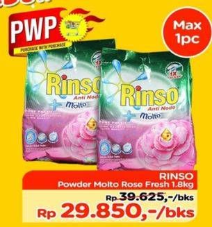 Promo Harga RINSO Molto Detergent Bubuk Rose Fresh 1800 gr - TIP TOP
