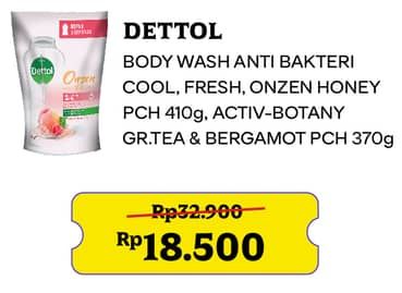 Promo Harga Dettol Body Wash Cool, Fresh, Tropical Splash Citrus Lemon Honey, Activ Botany Green Tea Bergamot 370 ml - Indomaret