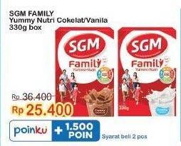 Promo Harga SGM Family Yummi Nutri Creamy Chocolate, Vanilla 330 gr - Indomaret
