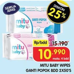 Promo Harga Mitu Baby Wipes Ganti Popok All Variants 50 pcs - Superindo