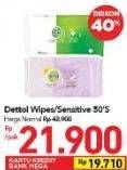 Promo Harga DETTOL Wipes Sensitive 50 sheet - Carrefour