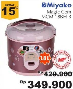 Promo Harga MIYAKO Rice Cooker MCM 18BHB 1800 ml - Giant