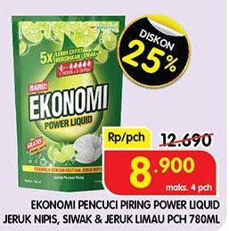 Promo Harga EKONOMI Pencuci Piring Power Liquid Jeruk Nipis, Siwak Jeruk Limau 760 ml - Superindo