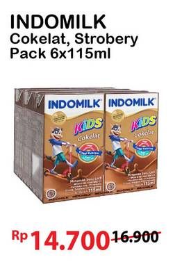 Promo Harga INDOMILK Susu UHT Kids Cokelat, Stroberi 115 ml - Alfamart