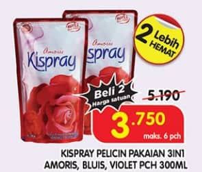 Promo Harga Kispray Pelicin Pakaian Amoris, Bluis, Violet 300 ml - Superindo