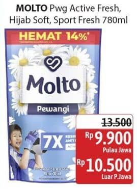 Promo Harga Molto Pewangi Active Fresh, Hijab Soft Fresh, Sports Fresh 780 ml - Alfamidi