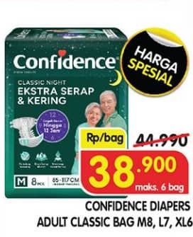 Promo Harga Confidence Adult Classic Night Ekstra Serap & Kering M8, L7, XL6 6 pcs - Superindo