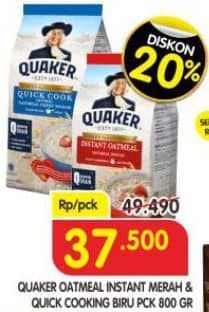 Promo Harga Quaker Oatmeal Instant, Quick Cooking 800 gr - Superindo