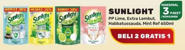 Promo Harga Sunlight Pencuci Piring Jeruk Nipis 100, Extra Lembut, Higienis Plus With Habbatussauda, Anti Bau With Daun Mint 650 ml - Yogya