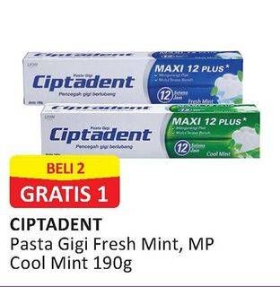 Promo Harga CIPTADENT Pasta Gigi Maxi 12 Plus Fresh Mint, Cool Mint per 2 pcs 190 gr - Alfamart