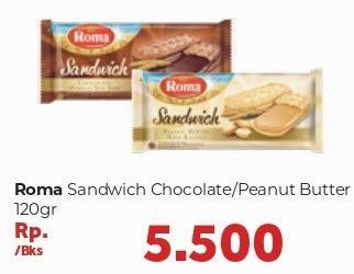 Promo Harga ROMA Sandwich Chocolate, Peanut Butter 114 gr - Carrefour