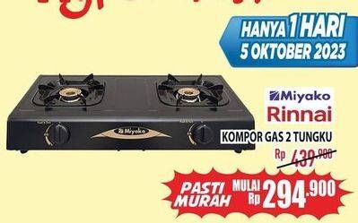 Promo Harga RINNAI/MIYAKO Kompor Gas 2 Tungku  - Hypermart