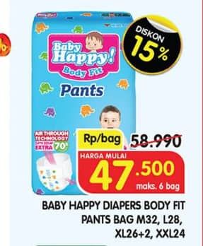 Promo Harga Baby Happy Body Fit Pants XL26+2, XXL24, M32, L28 24 pcs - Superindo