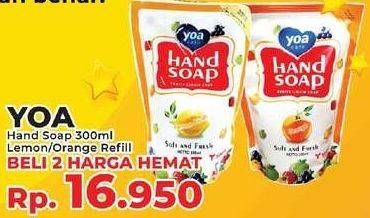 Promo Harga YOA Hand Soap Lemon, Orange per 2 pouch 300 ml - Yogya