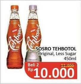 Promo Harga SOSRO Teh Botol Original, Less Sugar per 2 pcs 450 ml - Alfamidi