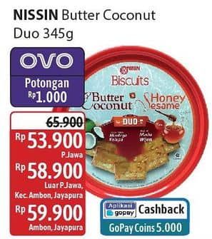 Promo Harga Nissin Biscuits Duo Butter Coconut Honey Sesame 345 gr - Alfamidi