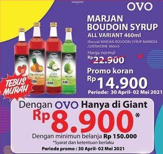 Promo Harga MARJAN Syrup Boudoin Kecuali Grenadine, Kecuali Markisa 460 ml - Giant