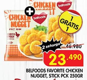 Promo Harga Belfoods Nugget Chicken Nugget, Chicken Nugget Stick 250 gr - Superindo