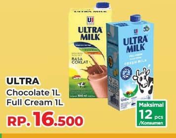 Promo Harga Ultra Milk Susu UHT Full Cream, Coklat 1000 ml - Yogya