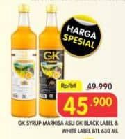 Promo Harga GK Syrup Markisa Asli Black Label, Markisa Asli White Label 630 ml - Superindo