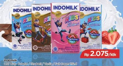 Promo Harga INDOMILK Susu UHT Kids Cokelat, Stroberi, Vanila, Full Cream 115 ml - TIP TOP