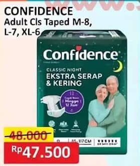 Confidence Adult Classic Night Ekstra Serap & Kering 6 pcs Diskon 1%, Harga Promo Rp47.500, Harga Normal Rp48.000