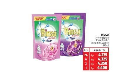 Promo Harga RINSO Liquid Detergent + Molto Pink Rose Fresh, + Molto Purple Perfume Essence 215 ml - Lotte Grosir