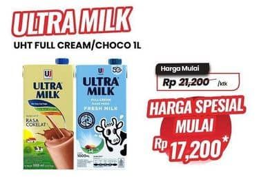 Promo Harga Ultra Milk Susu UHT Full Cream, Coklat 1000 ml - Carrefour