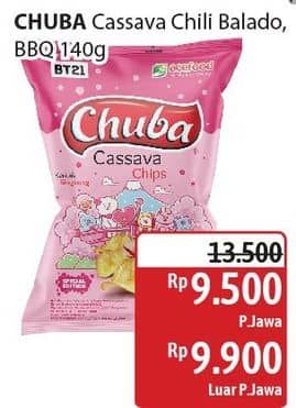 Promo Harga Chuba Cassava Chips Sambal Balado, BBQ 140 gr - Alfamidi