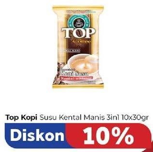 Promo Harga Top Coffee Kopi Susu Kental Manis per 10 sachet 30 gr - Carrefour