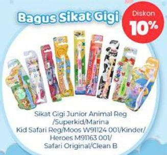 Promo Harga Bagus Sikat Gigi Junior Animal/Superkid/MArina/Kid Safari/Moos/Kinder/Heroes/Safari/Clean B  - Carrefour