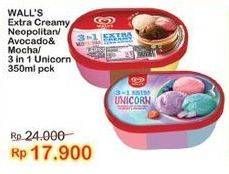 Promo Harga Walls Ice Cream Neopolitana, Avocado Choco Mocha, Unicorn 3 In 1 350 ml - Indomaret