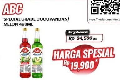 Promo Harga ABC Syrup Special Grade Melon, Coco Pandan 485 ml - Carrefour