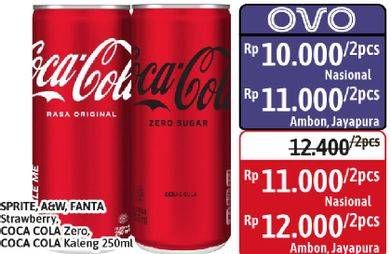 Sprite, A&W, Fanta Strawberry, Coca Cola Zero, Coca Cola Kaleng 250ml