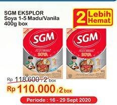 Promo Harga SGM Eksplor Soya 1-5 Susu Pertumbuhan Madu, Vanila per 2 box 400 gr - Indomaret