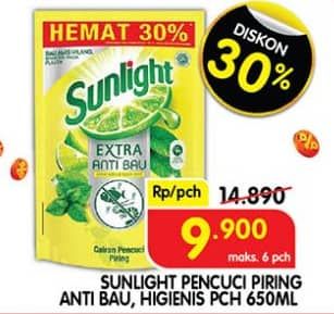 Promo Harga Sunlight Pencuci Piring Anti Bau With Daun Mint, Higienis Plus With Habbatussauda 650 ml - Superindo