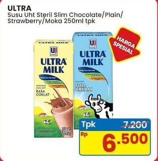 Promo Harga Ultra Milk Susu UHT Coklat, Full Cream, Stroberi, Moka 250 ml - Indomaret