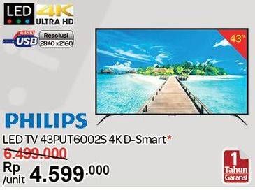 Promo Harga PHILIPS 43PUT6002S | LED TV 43 inch  - Carrefour