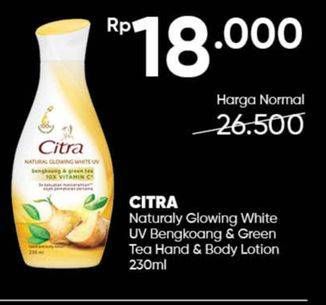 Promo Harga CITRA Hand & Body Lotion Natural Glowing White UV Bengkoang Green Tea 230 ml - Guardian