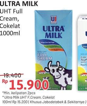 Promo Harga Ultra Milk Susu UHT Coklat, Full Cream 1000 ml - Alfamidi