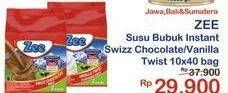 Promo Harga ZEE Susu Bubuk Vanilla Twist, Swizz Chocolate per 10 sachet 40 gr - Indomaret