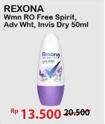 Promo Harga Rexona Deo Roll On Free Spirit, Advanced Whitening, Invisible Dry 50 ml - Alfamart