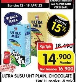 Promo Harga Ultra Milk Susu UHT Coklat, Full Cream 1000 ml - Superindo