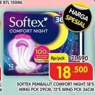 Promo Harga Softex Comfort Night Wing 29 Cm, Wing 36cm 12 pcs - Superindo