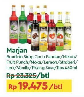 Promo Harga Marjan Syrup Boudoin Cocopandan, Melon, FruitPunch, Moka, Lemon, Stroberi, Leci, Vanila, Pisang Susu, Ros 460 ml - TIP TOP