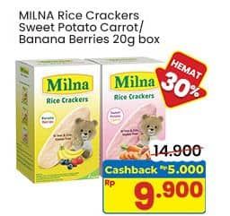 Promo Harga Milna Rice Crackers Sweet Potato Carrot, Banana Berries 5 pcs - Indomaret