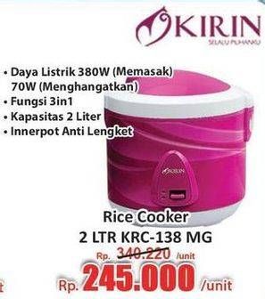 Promo Harga Kirin Rice Cooker KRC-138  - Hari Hari