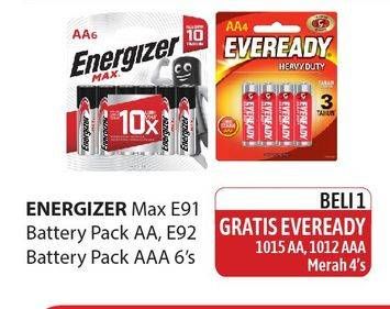 Promo Harga Energizer Battery Alkaline Max AA E91, AAA E92, AAA 6 pcs - Alfamidi